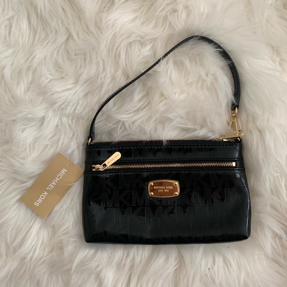 Michael Kors Handbags - Michael Kors Jet Set Black Monogram Wristlet